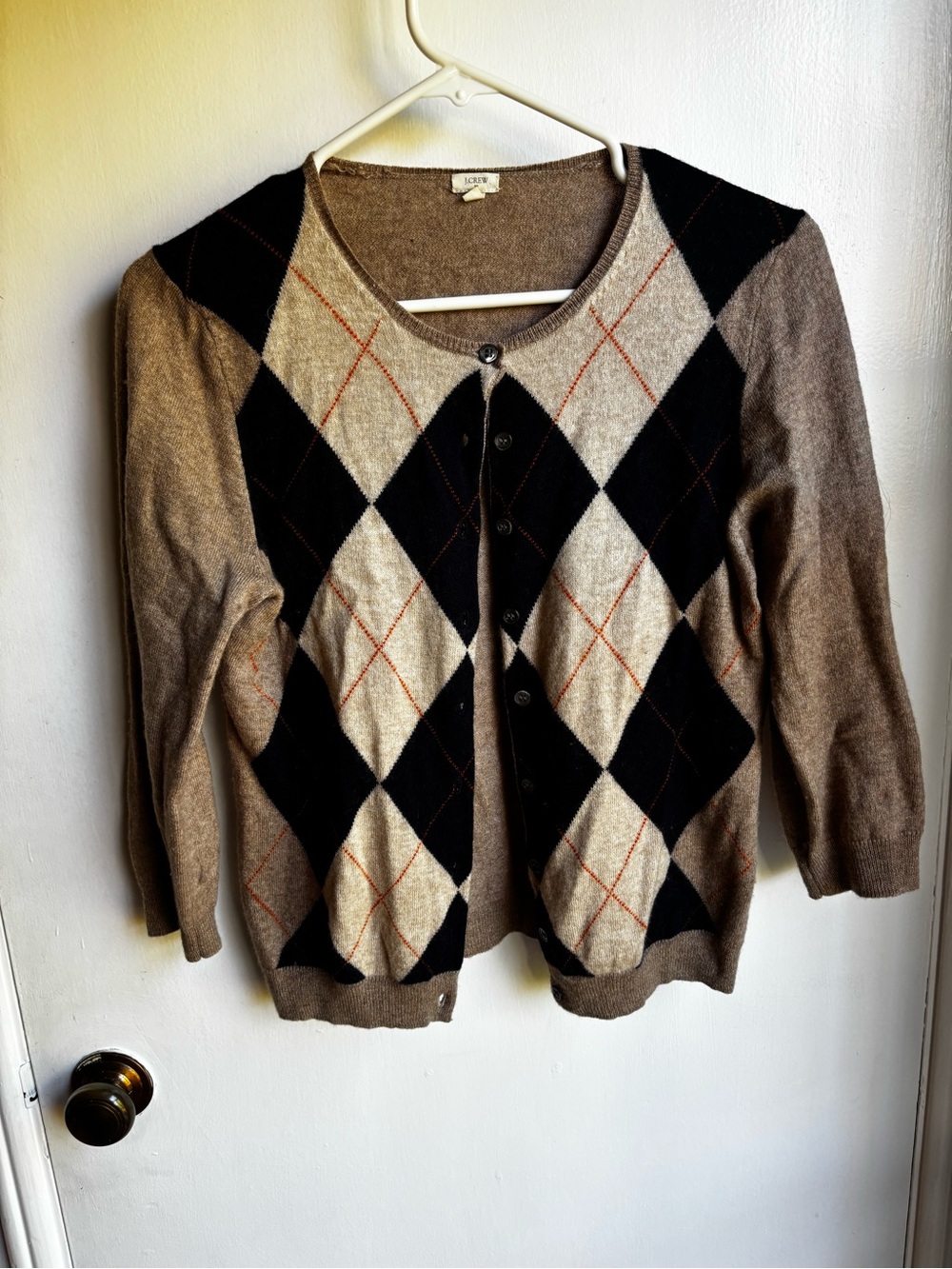 J. Crew Brown and Black Argyle Button Cardigan
